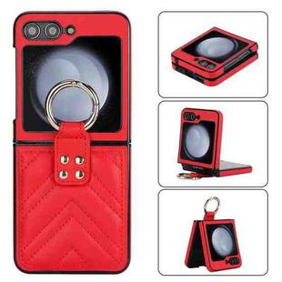 For Samsung Galaxy Z Flip5 V-shaped PU Hybrid TPU Ring Holder Phone Case(Red)