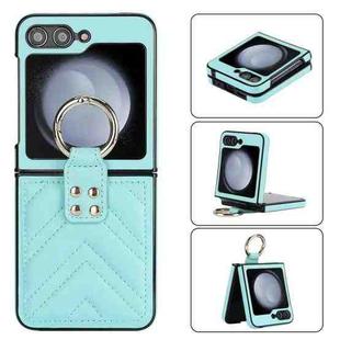 For Samsung Galaxy Z Flip5 V-shaped PU Hybrid TPU Ring Holder Phone Case(Green)