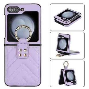 For Samsung Galaxy Z Flip5 V-shaped PU Hybrid TPU Ring Holder Phone Case(Purple)