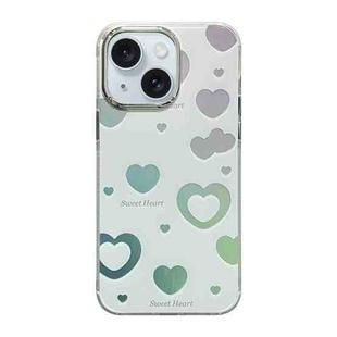 For iPhone 15 Cooling Flash Feather TPU + PC Phone Case(Love Heart)