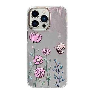 For iPhone 13 Pro Cooling Flash Feather TPU + PC Phone Case(Butterfly Flowers)