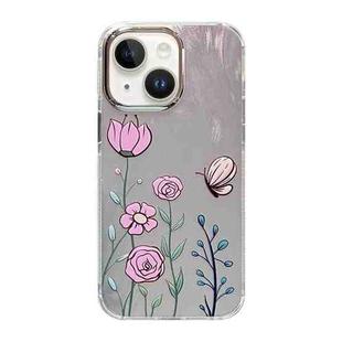 For iPhone 13 Cooling Flash Feather TPU + PC Phone Case(Butterfly Flowers)