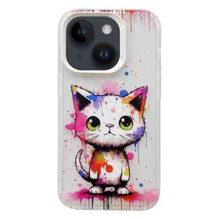 For iPhone 15 Plus Painted Color Ink Animals TPU Phone Case(Graffiti Cat)