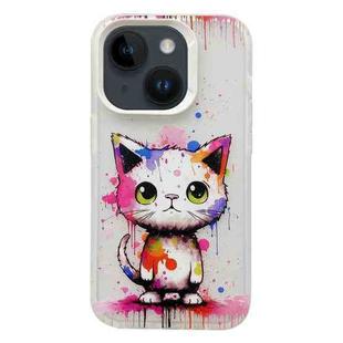 For iPhone 14 Plus Painted Color Ink Animals TPU Phone Case(Graffiti Cat)