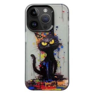 For iPhone 13 Pro Painted Color Ink Animals TPU Phone Case(Black Cat)
