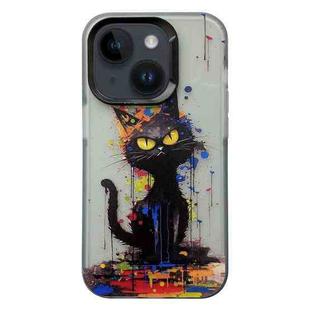 For iPhone 13 Painted Color Ink Animals TPU Phone Case(Black Cat)