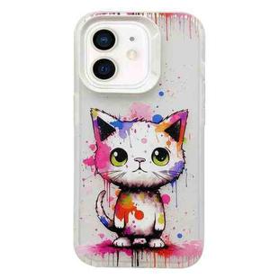 For iPhone 12 Painted Color Ink Animals TPU Phone Case(Graffiti Cat)