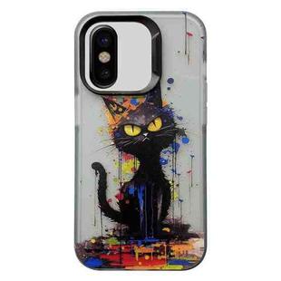For iPhone XS Max Painted Color Ink Animals TPU Phone Case(Black Cat)