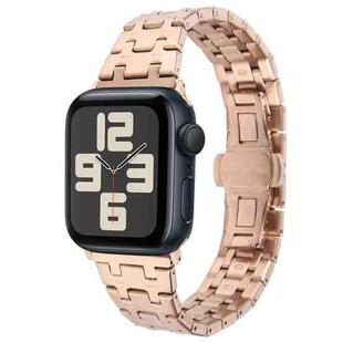 For Apple Watch SE 2023 44mm Double T Stainless Steel Watch Band(Rose Gold)