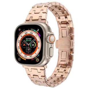 For Apple Watch Ultra 49mm Double T Stainless Steel Watch Band(Rose Gold)