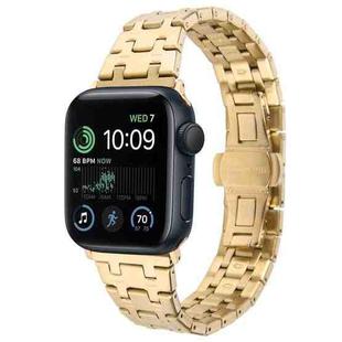 For Apple Watch SE 2022 44mm Double T Stainless Steel Watch Band(Gold)