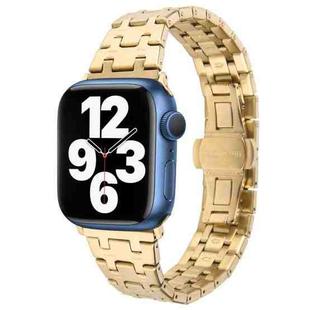 For Apple Watch Series 7 45mm Double T Stainless Steel Watch Band(Gold)