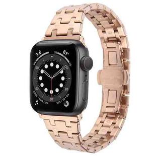 For Apple Watch Series 6 44mm Double T Stainless Steel Watch Band(Rose Gold)