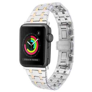 For Apple Watch Series 3 38mm Double T Stainless Steel Watch Band(Silver Gold)