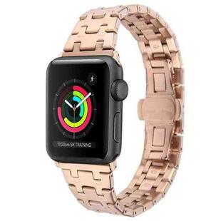 For Apple Watch 42mm Double T Stainless Steel Watch Band(Rose Gold)