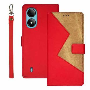 For ZTE Blade A33S idewei Two-color Splicing Leather Phone Case(Red)