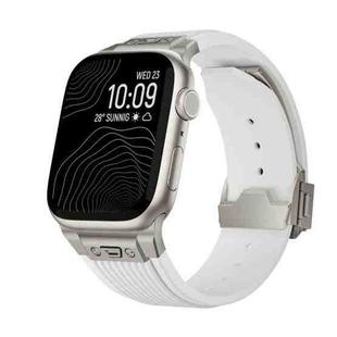 For Apple Watch SE 2023 44mm Vertical Texture Elastic Silicone Watch Band(White)