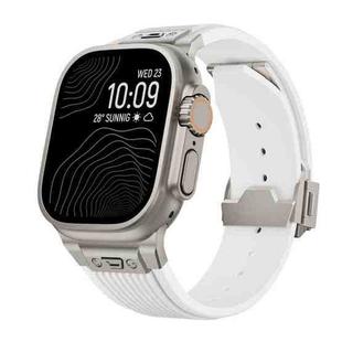 For Apple Watch Ultra 49mm Vertical Texture Titanium Buckle Elastic Silicone Watch Band(White)