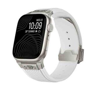 For Apple Watch SE 2022 44mm Vertical Texture Titanium Buckle Elastic Silicone Watch Band(White)