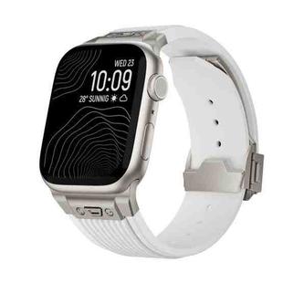 For Apple Watch SE 44mm Vertical Texture Titanium Buckle Elastic Silicone Watch Band(White)