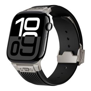 For Apple Watch Series 10 46mm Vertical Texture Titanium Buckle Elastic Silicone Watch Band(Black)