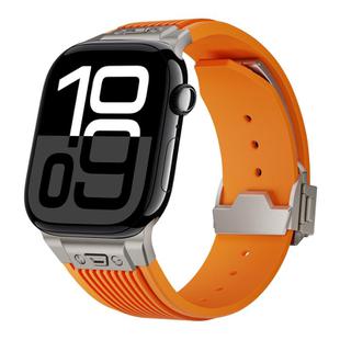 For Apple Watch Series 10 46mm Vertical Texture Titanium Buckle Elastic Silicone Watch Band(Orange)