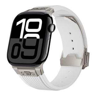 For Apple Watch Series 10 42mm Vertical Texture Titanium Buckle Elastic Silicone Watch Band(White)