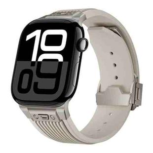 For Apple Watch Series 10 42mm Vertical Texture Titanium Buckle Elastic Silicone Watch Band(Starlight)