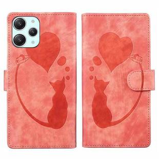 For Xiaomi Redmi 12 Pen Heart Cat Embossed Leather Phone Case(Orange)