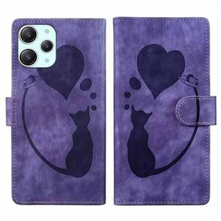 For Xiaomi Redmi 12 Pen Heart Cat Embossed Leather Phone Case(Purple)