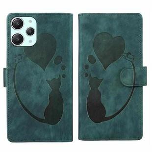For Xiaomi Redmi 12 Pen Heart Cat Embossed Leather Phone Case(Green)