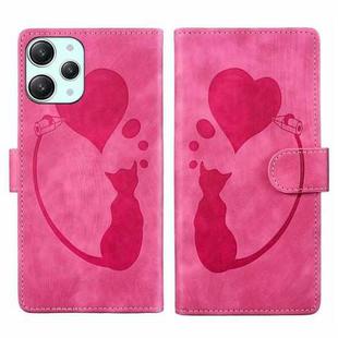 For Xiaomi Redmi 12 Pen Heart Cat Embossed Leather Phone Case(Pink)