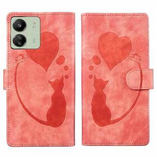 For Xiaomi Poco C65 / Redmi 13C 4G/5G Pen Heart Cat Embossed Leather Phone Case(Orange)