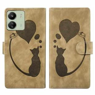 For Xiaomi Poco C65 / Redmi 13C 4G/5G Pen Heart Cat Embossed Leather Phone Case(Apricot)
