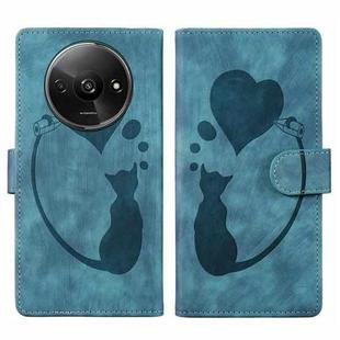 For Xiaomi Redmi A3 Pen Heart Cat Embossed Leather Phone Case(Blue)