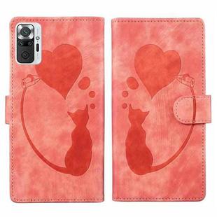 For Xiaomi Redmi Note 10 Pro Pen Heart Cat Embossed Leather Phone Case(Orange)