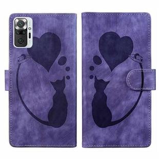 For Xiaomi Redmi Note 10 Pro Pen Heart Cat Embossed Leather Phone Case(Purple)