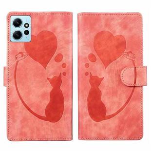 For Xiaomi Redmi Note 12 4G Global Pen Heart Cat Embossed Leather Phone Case(Orange)