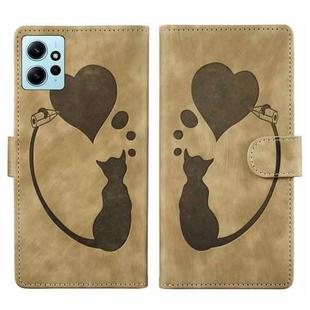 For Xiaomi Redmi Note 12 4G Global Pen Heart Cat Embossed Leather Phone Case(Apricot)