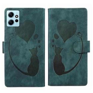 For Xiaomi Redmi Note 12 4G Global Pen Heart Cat Embossed Leather Phone Case(Green)
