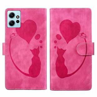 For Xiaomi Redmi Note 12 4G Global Pen Heart Cat Embossed Leather Phone Case(Pink)