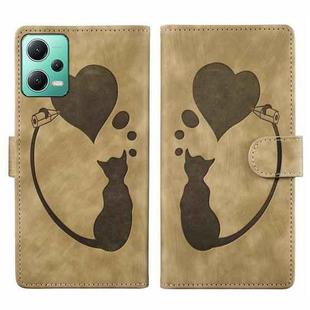 For Xiaomi Redmi Note 12 5G Global Pen Heart Cat Embossed Leather Phone Case(Apricot)