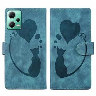 For Xiaomi Redmi Note 12 5G Global Pen Heart Cat Embossed Leather Phone Case(Blue)