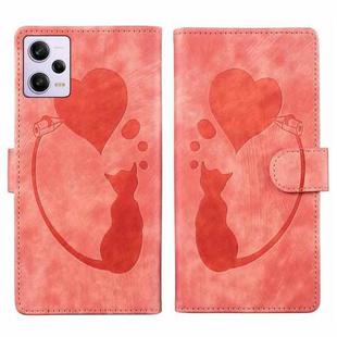 For Xiaomi Redmi Note 12 Pro 5G Global Pen Heart Cat Embossed Leather Phone Case(Orange)