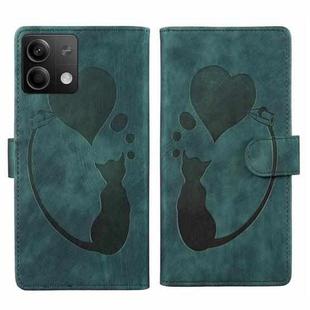 For Xiaomi Redmi Note 13 5G Pen Heart Cat Embossed Leather Phone Case(Green)