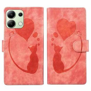 For Xiaomi Redmi Note 13 4G Pen Heart Cat Embossed Leather Phone Case(Orange)