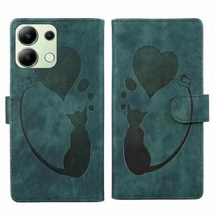 For Xiaomi Redmi Note 13 4G Pen Heart Cat Embossed Leather Phone Case(Green)