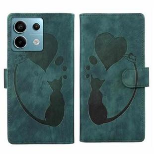 For Xiaomi Redmi Note 13 Pro 5G Pen Heart Cat Embossed Leather Phone Case(Green)