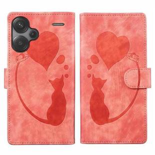 For Xiaomi Redmi Note 13 Pro+ Pen Heart Cat Embossed Leather Phone Case(Orange)