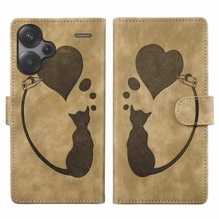 For Xiaomi Redmi Note 13 Pro+ Pen Heart Cat Embossed Leather Phone Case(Apricot)